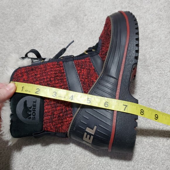 SOREL Tivoli 2 II Ribbed Knit Waterproof Snow Winter Boots Black Red Women's 7.5 - Picture 11 of 13